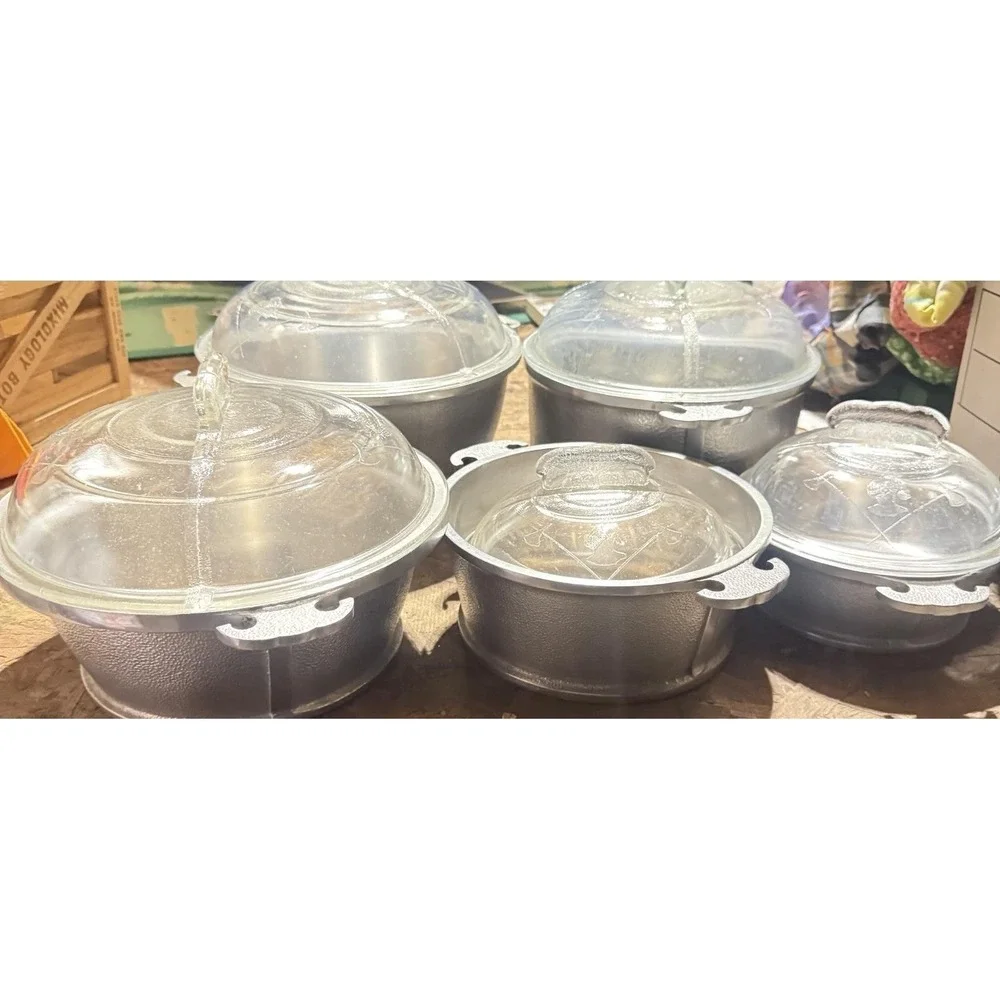 Vintage Lot of 5 Guardian Service Ware Aluminum Pots Missing 1 Lid